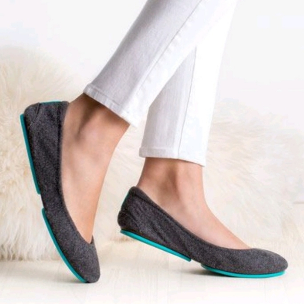 Tieks Gray Ballet Flats with Teal Soles